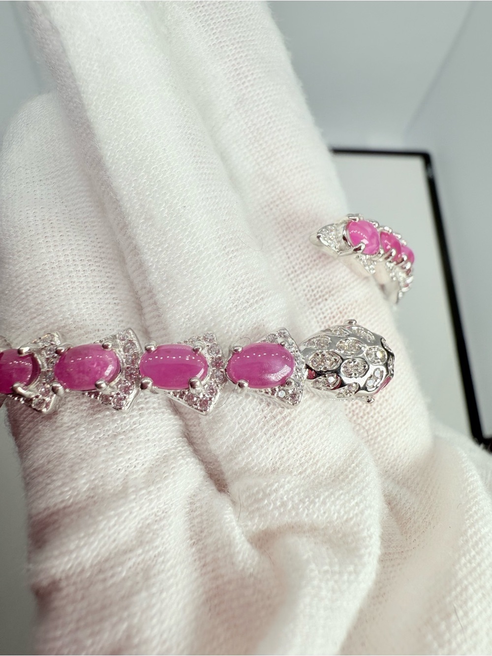 14k White Gold over Silver Ruby Serpent Bracelet! WATCH VIDEO! - Picture 14 of 17